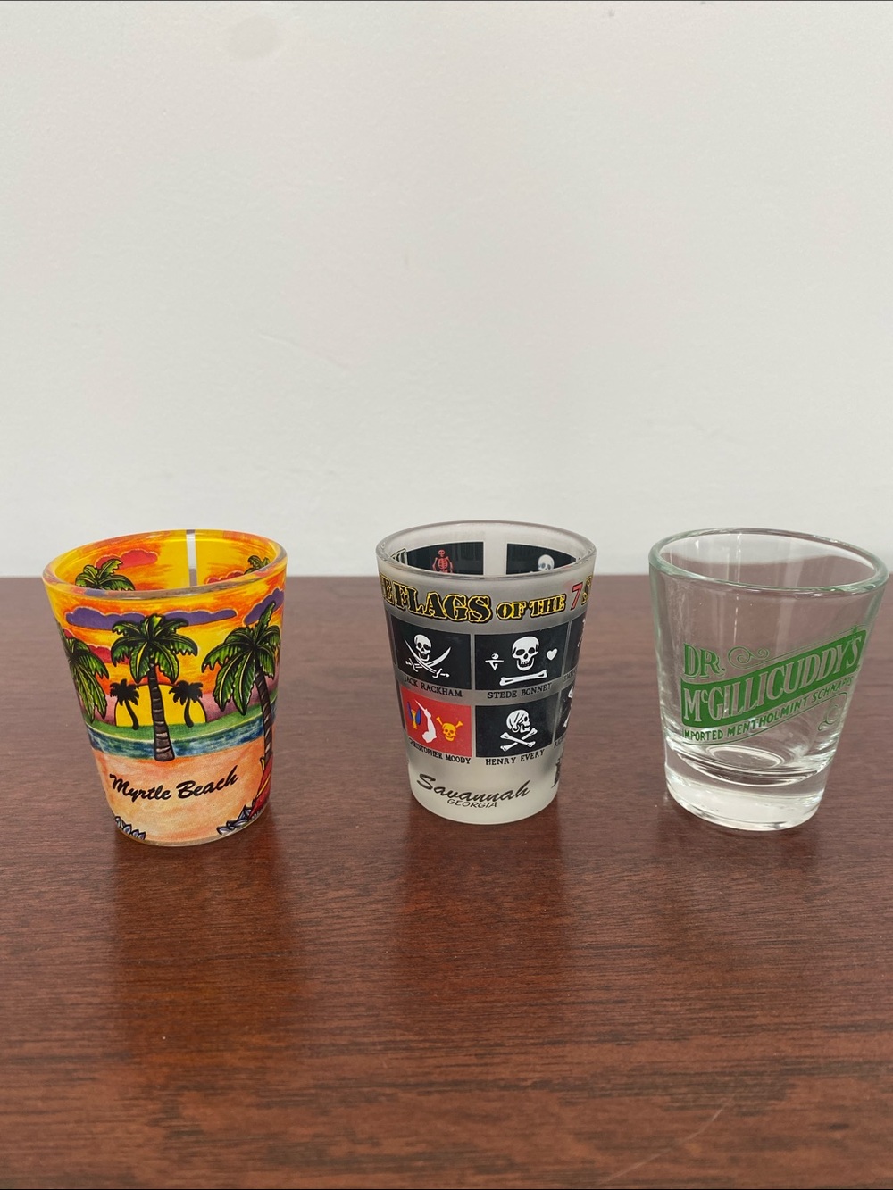 Set Of 3 Shot Glasses Myrtle Beach Savannah, Georgia, and Dr. McGillicuddy‘s